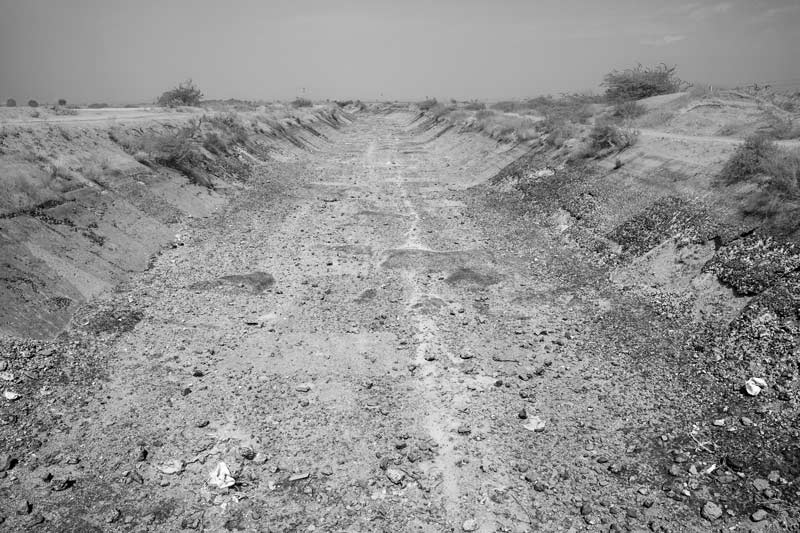 Impact of Green Revolution on Water Resources in India - dry irrigation canal in Anantapuramu district, Andhra Pradesh
